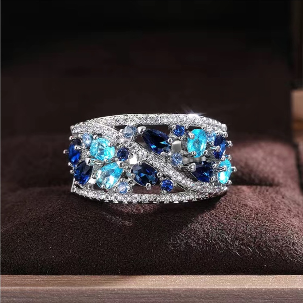 Rhinestone Zircon Blue Ring